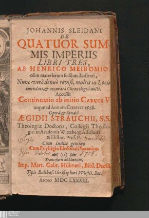 Johannis Sleidani De Quatuor Summis Imperiis Libri Tres