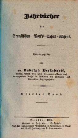 Jahrbücher des preußischen Volks-Schul-Wesens. 4. 1826