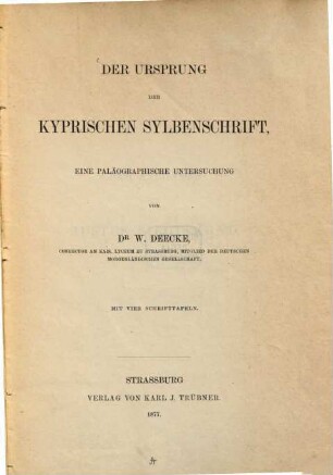 Der Ursprung der kyprischen Sylbenschrift : eine paläographische Untersuchung