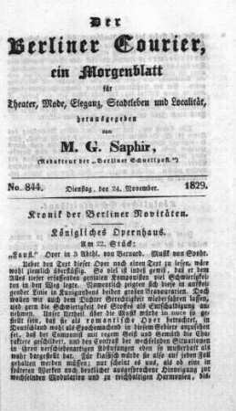 No. 844, Dienstag, den 24. November 1829
