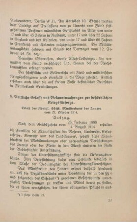 Amtliche Erlasse und Bekanntmachungen zur behördlichen Kriegsfürsorge