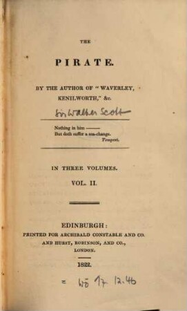 The Pirate : In Three Volumes, 2