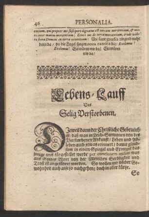 Lebens-Lauff Des Selig Verstorbenen.