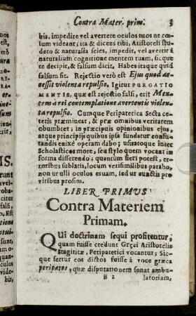 Liber Primus. Contra Materiem Primam.