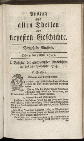 Vierzehnde Nachlese. Coburg, den 5. April. 1749.
