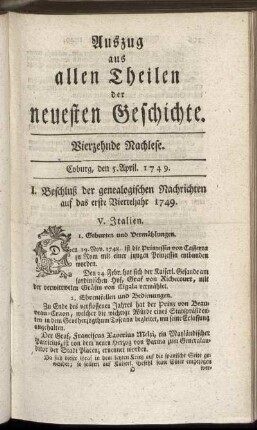 Vierzehnde Nachlese. Coburg, den 5. April. 1749.