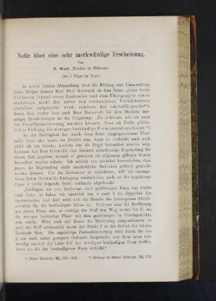 Notiz über eine sehr merkwürdige Erscheinung.