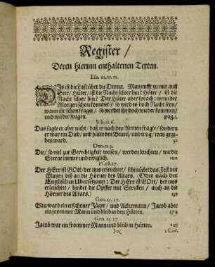 Register/ Deren hierinn enthaltenen Texten.