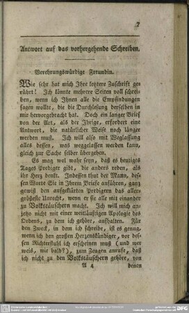 Antwort auf das vorhergehende Schreiben