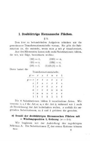 I. Dreiblättrige Riemannsche Flächen.