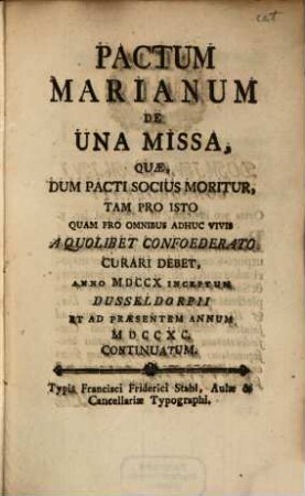Pactum Marianum de una missa, 1790