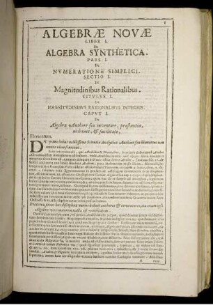 Liber I. De Algebra Synthetica.