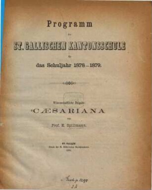 Programm der St.-Gallischen Kantonsschule : für d. Schuljahr ..., 1878/79 (1878)