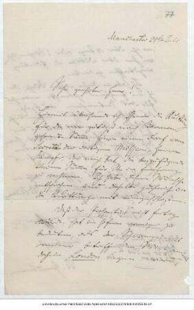 Brief von Reinhold Grundemann an Justus Perthes' Geographische Anstalt  : Manchester, 29.07.1865