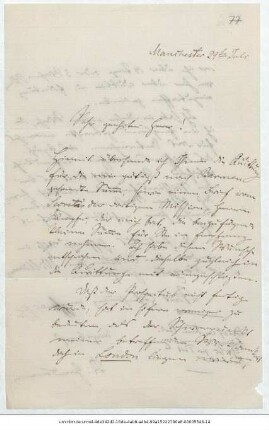Brief von Reinhold Grundemann an Justus Perthes' Geographische Anstalt <Gotha> : Manchester, 29.07.1865