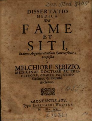 Dissertatio medica de fame et siti