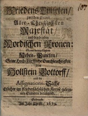 Friedens-Puncten zwischen seiner Aller-Christlichsten Majestät [Frankreich] und den beyden Nordischen Kronen