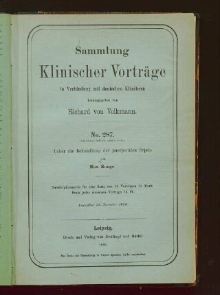 Ueber die Behandlung der puerperalen Sepsis