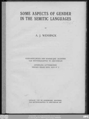 Some aspects of gender in the Semitic languages