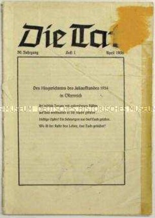 Fragment der kulturpolitischen Monatszeitschrift "Die Tat" zum Juliputsch 1934 in Österreich