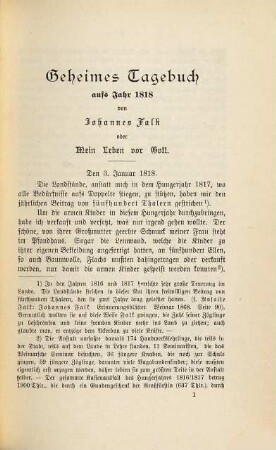 Geheimes Tagebuch von Johannes Falk oder Mein Leben vor Gott : Herausgegeben von Siegmar Schultze, 1