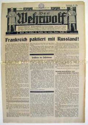 Völkische Wochenzeitung "Der Wehrwolf" u.a. zum diplomatischen Bemühen um eine Annäherung von Frankreich und der UdSSR
