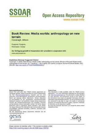 Book Review: Media worlds: anthropology on new terrain