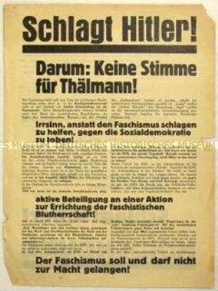 Flugblatt der SPD gegen die KPD und Aufruf zur Wahl von Paul von Hindenburg zum Reichspräsidenten 1932