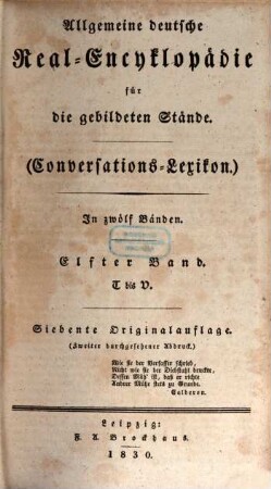 Allgemeine deutsche Real-Encyklopädie für die gebildeten Stände : (Conversations-Lexikon) ; in zwölf Bänden. 11, T - V