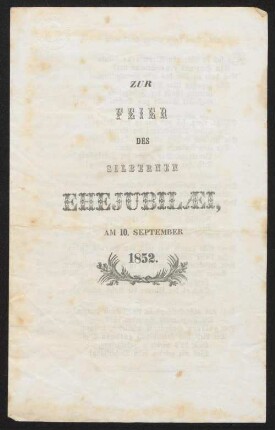Zur Feier des Silbernen Ehejubilaei, am 10. September 1852