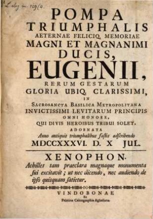 Pompa triumphalis memoriae Ducis Eugenii