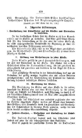 Grundzüge für Unterrichts-Pläne dreiklassiger katholischer Schulen des Regierungsbezirks Oppeln : [V. Elementarschulwesen]