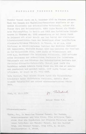 Nachlass Theodor Menzel