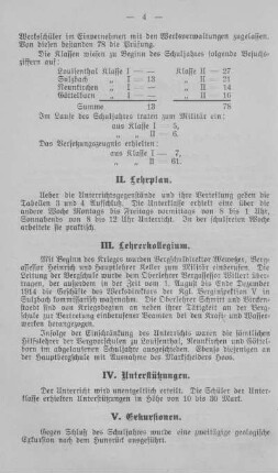 III. Lehrerkollegium