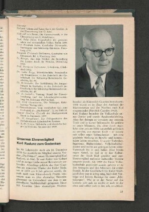Unserem Ehrenmitglied Karl Radunz zum Gedenken