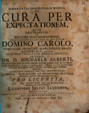 Dissertatio Inauguralis Medica De Cura Per Expectationem