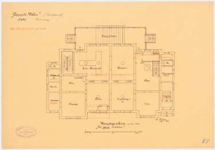 Villa für zwei Familien, Berlin-Grunewald Monatskonkurrenz März 1890, engerer Wettbewerb April 1890: Hauptgeschoss 1:100