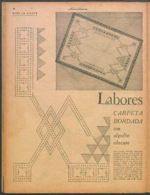 Labores [Dibujos] : Carpeta bordada con algodón obscuro