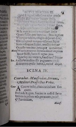 Scena IV. Conradus. Manfredus. Servus. Milites. Praefectus Urbis