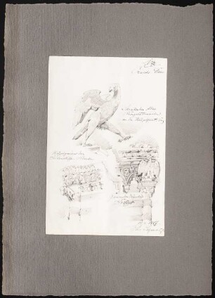 Reiseskizzen aus Italien Dom Santa Maria Assunta, Orvieto: Perspektivische Ansichten Kapellengesims, Adler an Hauptfront, Hauptgesims Seitenschiffe