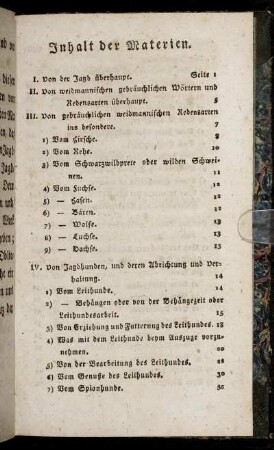 Inhalt der Materien.