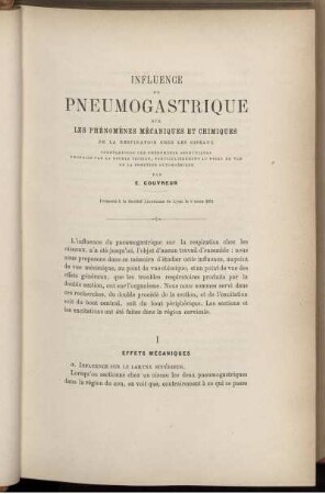 Influence Du Pneumogastrique Sur Les Phénomènes Mécaniques Et Chimiques De La Respiration Chez Les Oiseux