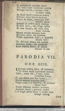 Parodia VII. Ode XCIX.