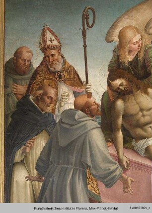 Kreuzabnahme Christi mit Engeln und Heiligen