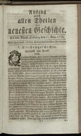 XXXII. Nachlese. Coburg, den 11. Aug. 1753.