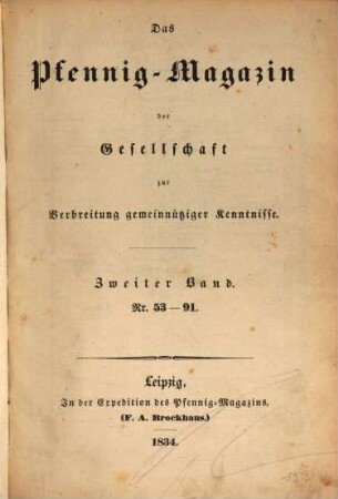 Das Pfennig-Magazin für Verbreitung gemeinnütziger Kenntnisse. 2, 2 = Nr. 53 - 91. 1834