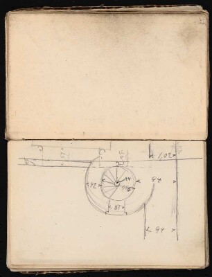 Skizzenbuch: Handskizzen von 1885: Grundriss Wendeltreppe
