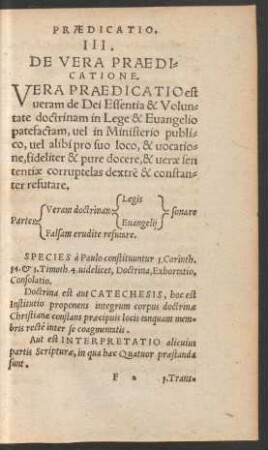 III. De Vera Praedicatione.
