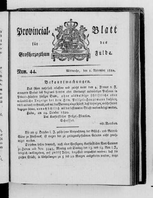 Num. 44, Ausgabe vom 1. November 1820