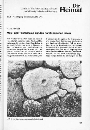 Mahl- und Töpfersteine auf den Nordfriesischen Inseln